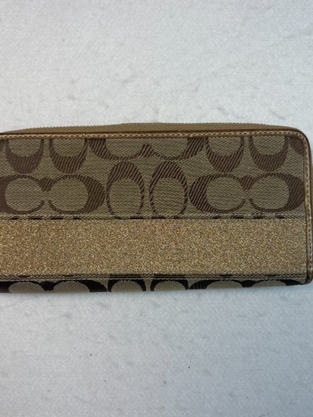 Coach Signature Jacquard Gold Glitter Zip Around Continental Wallet Vintage Y2K - Picture 2 of 7